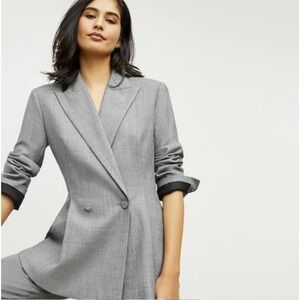 M.M.LaFleur Gaia Blazer Grey Sharkskin Double Breasted Wool Blend Jacket Size 0
